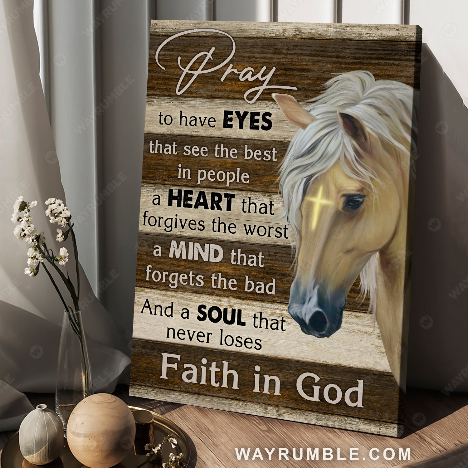 Golden horse, Beautiful cross, Pray to have eyes that see the best in people - Jesus Portrait Canvas Prints, Christian Wall Art