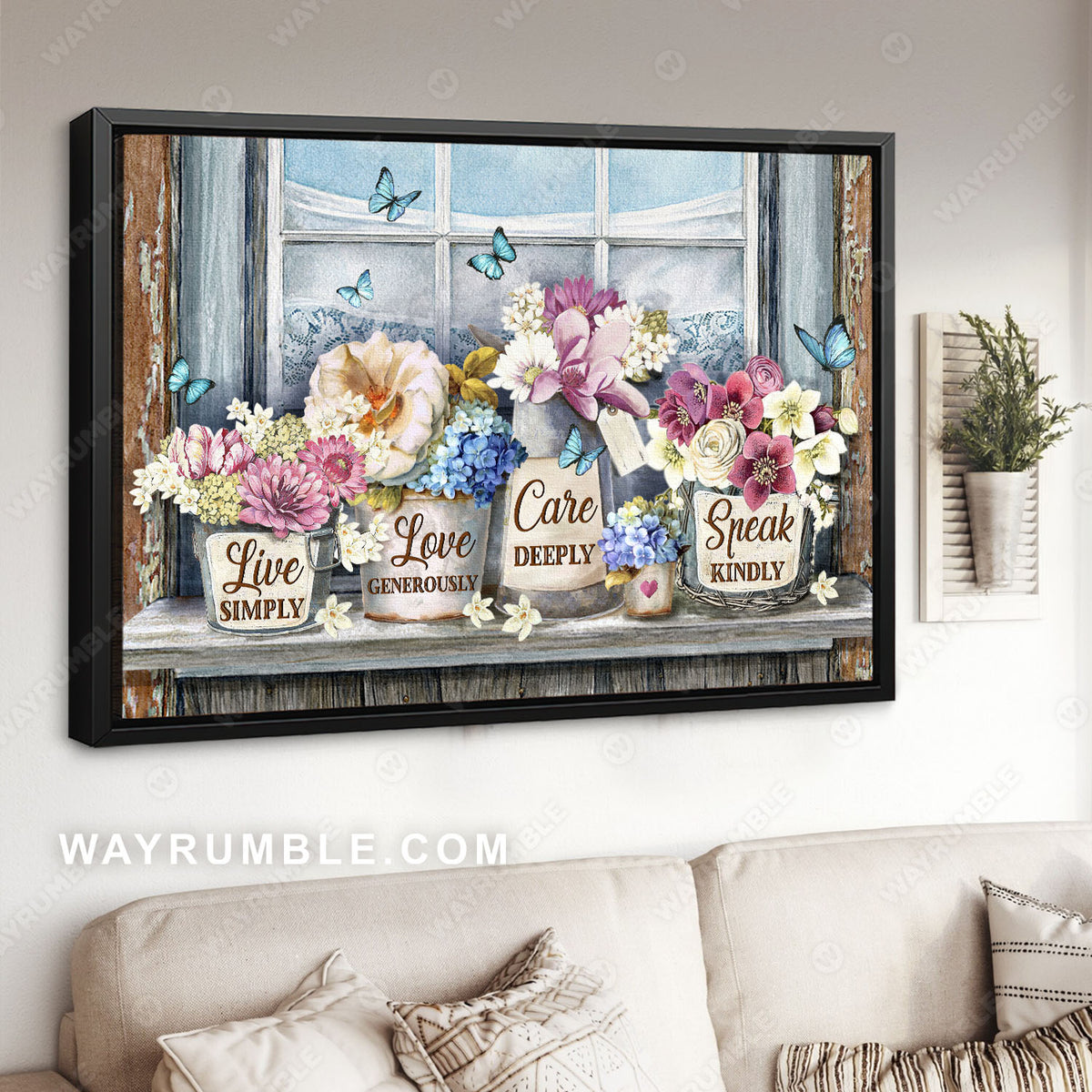 Pink flower vase, Pretty butterfly, Jasmine, Live simply, Love generously - Jesus Landscape Canvas Prints, Christian Wall Art