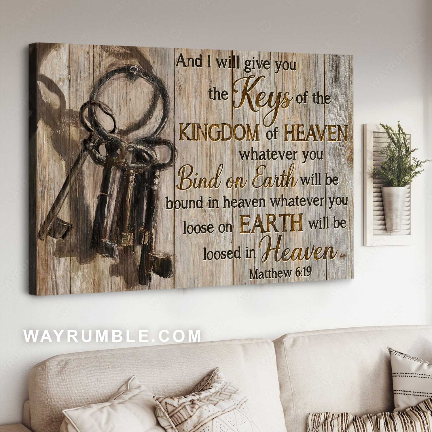 Watercolor key painting, And I will give you the key of the kingdom of heaven - Jesus Landscape Canvas Prints, Home Decor Wall Art