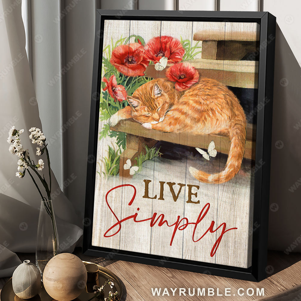 Sleeping cat, Red hibiscus flower, Butterfly painting, Live simply - Jesus Portrait Canvas Prints, Christian Wall Art