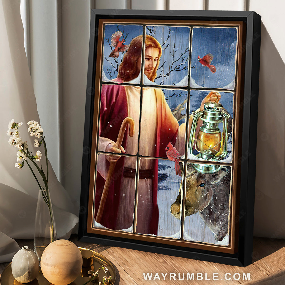 Beautiful Jesus, Christmas night, Stunning lantern, Brown cow - Jesus Portrait Canvas Prints, Home Decor Wall Art