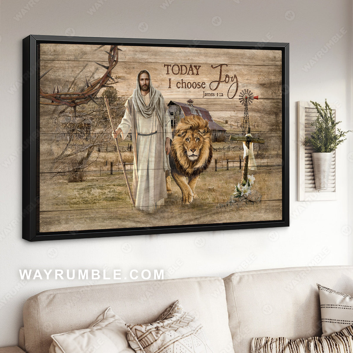 Lion of Judah, Countryside painting, Jesus drawing, Today I choose joy - Jesus Landscape Canvas Prints, Home Decor Wall Art