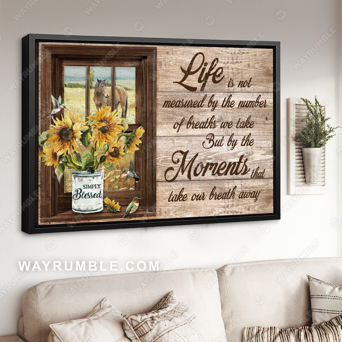 Brown window, Sunflower, Horse drawing, Life is not measured by the number of breaths - Jesus Landscape Canvas Prints, Christian Wall Art
