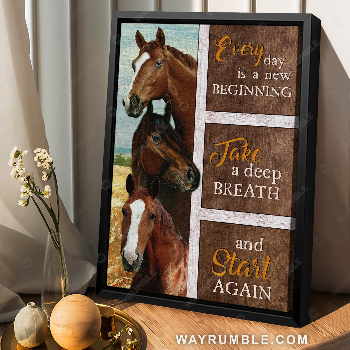 Beautiful horses, Rice field, Countryside painting, Every day is a new beginning - Jesus Portrait Canvas Prints, Christian Wall Art