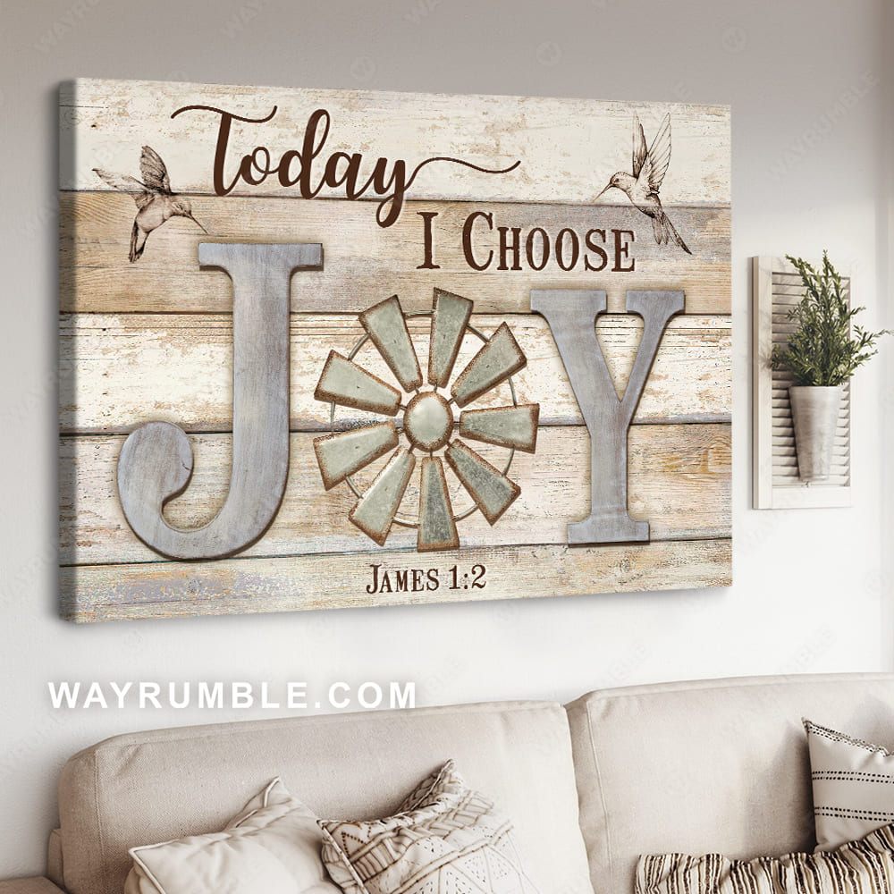 White hummingbird, Windmill symbol, Jesus drawing, Today I choose joy - Jesus Landscape Canvas Prints, Christian Wall Art