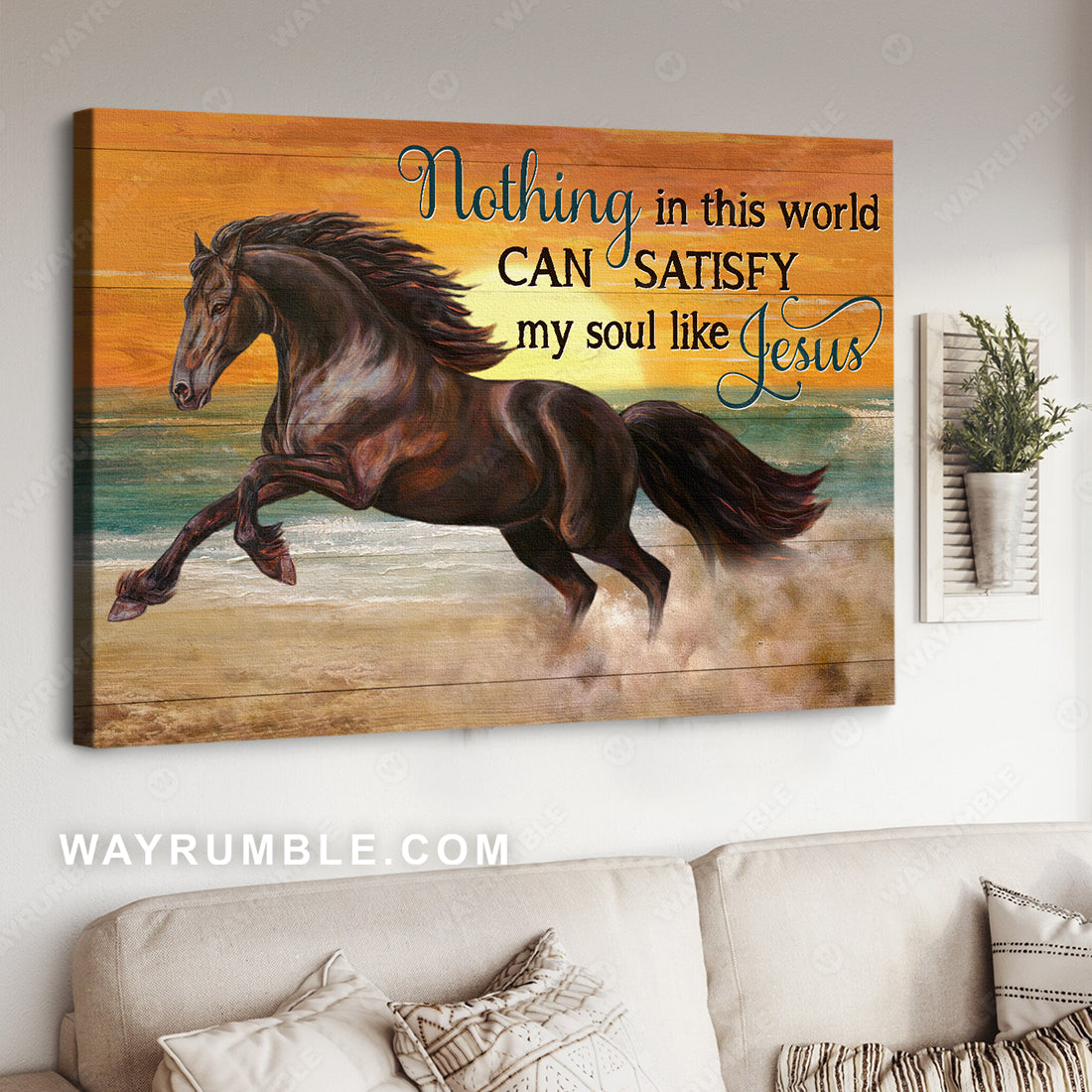Stunning horse, Amazing sunset, Ocean drawing, Nothing in this world - Jesus Landscape Canvas Prints, Christian Wall Art