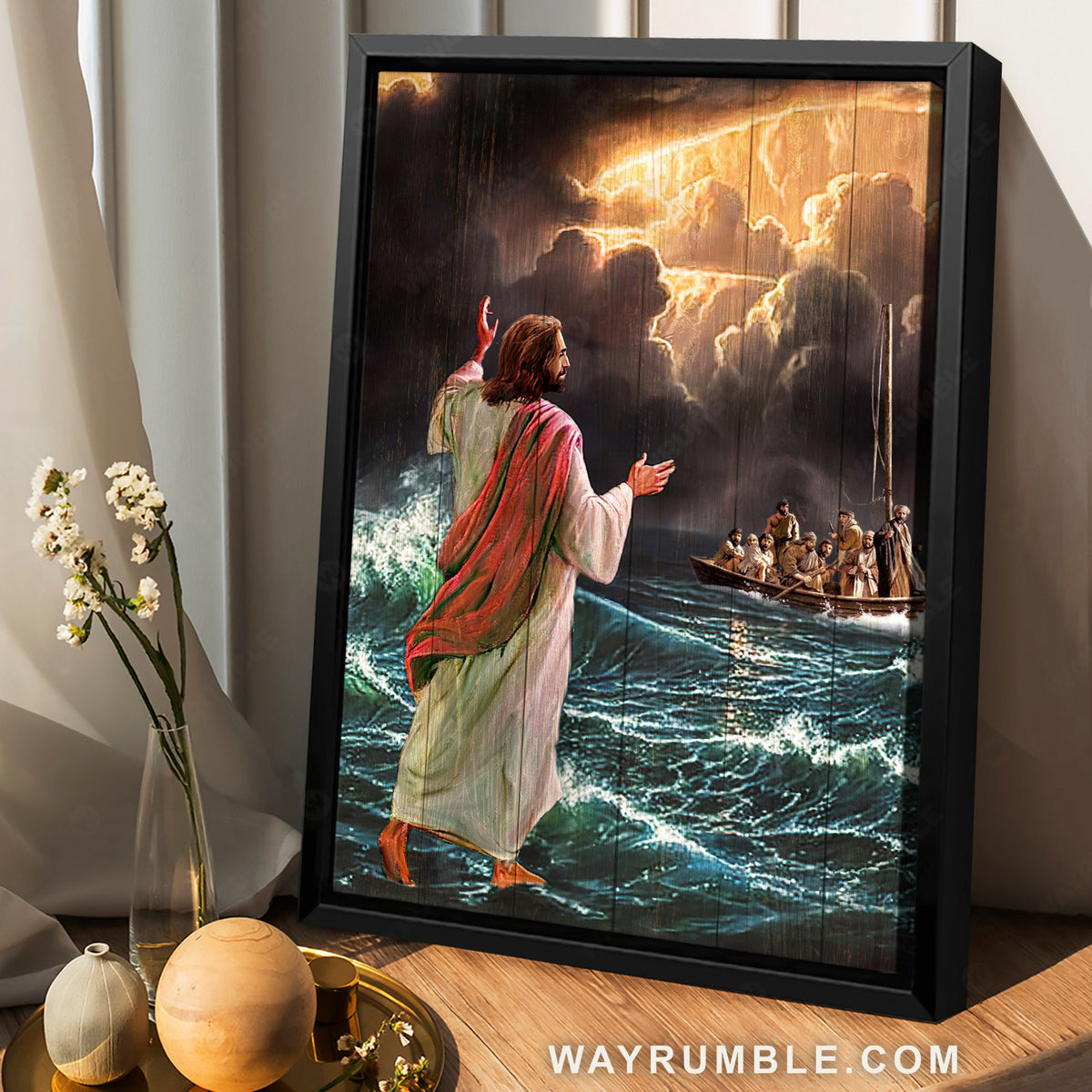 Stunning storm, Walking with Jesus, Jesus walking on water - Jesus Portrait Canvas Prints, Christian Wall Art