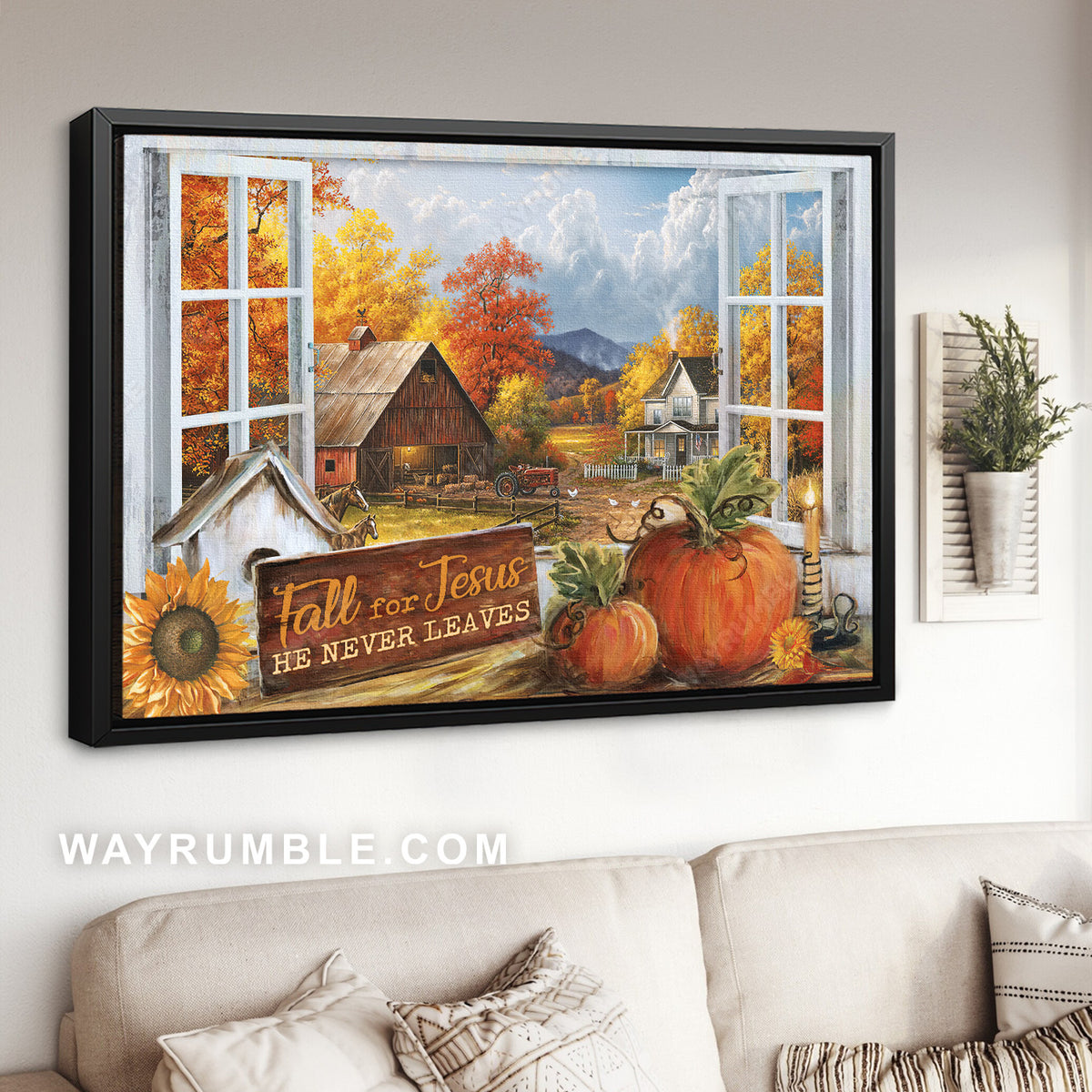 Autumn painting, Pumpkin, Halloween artwork, Fall for Jesus - Jesus Landscape Canvas Prints, Home Decor Wall Art