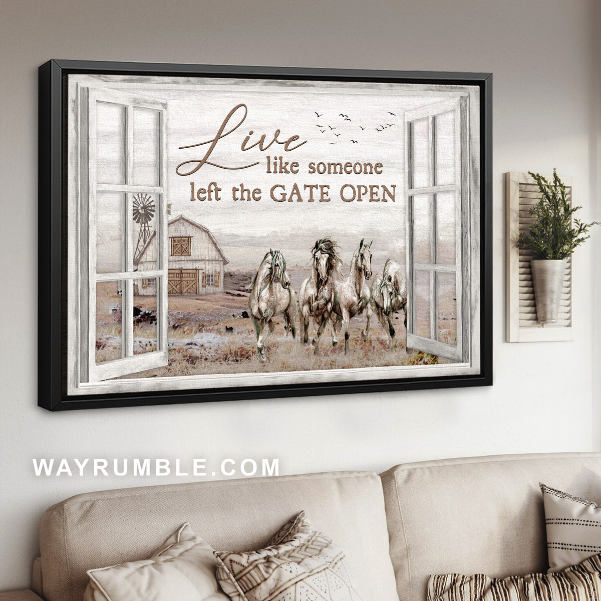 White horse, Rice field, Countryside painting, Live like someone left the gate open - Jesus Landscape Canvas Prints, Christian Wall Art