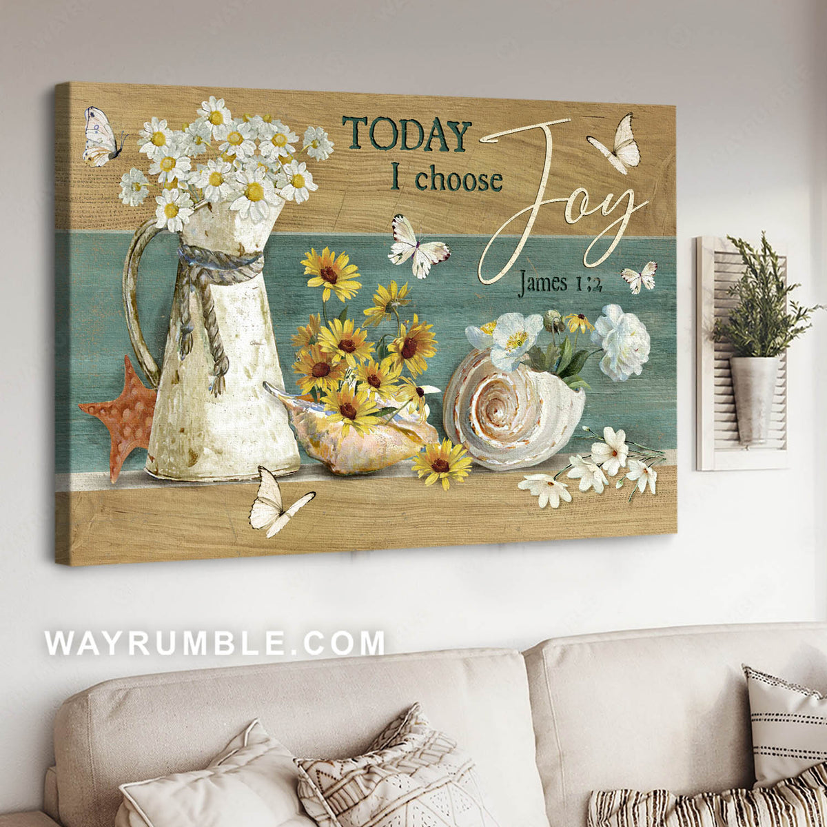 Yellow daisy, Beautiful conch, Vintage drawing, Today I choose joy - Jesus Landscape Canvas Prints, Christian Wall Art