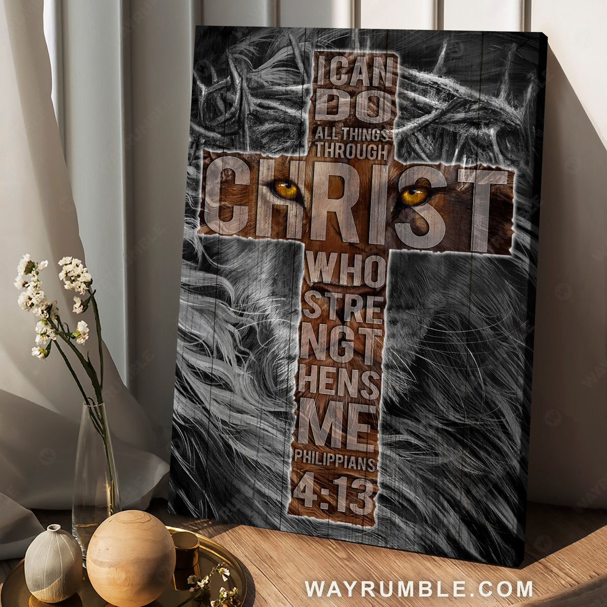Amazing cross, Black lion drawing, I can do all things through Christ - Jesus Portrait Canvas Prints, Christian Wall Art