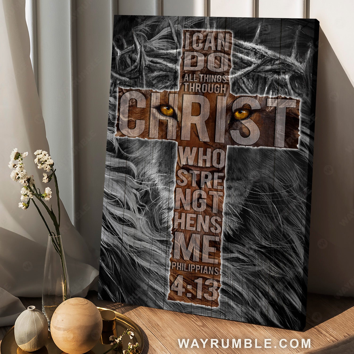 Amazing cross, Black lion drawing, I can do all things through Christ - Jesus Portrait Canvas Prints, Christian Wall Art