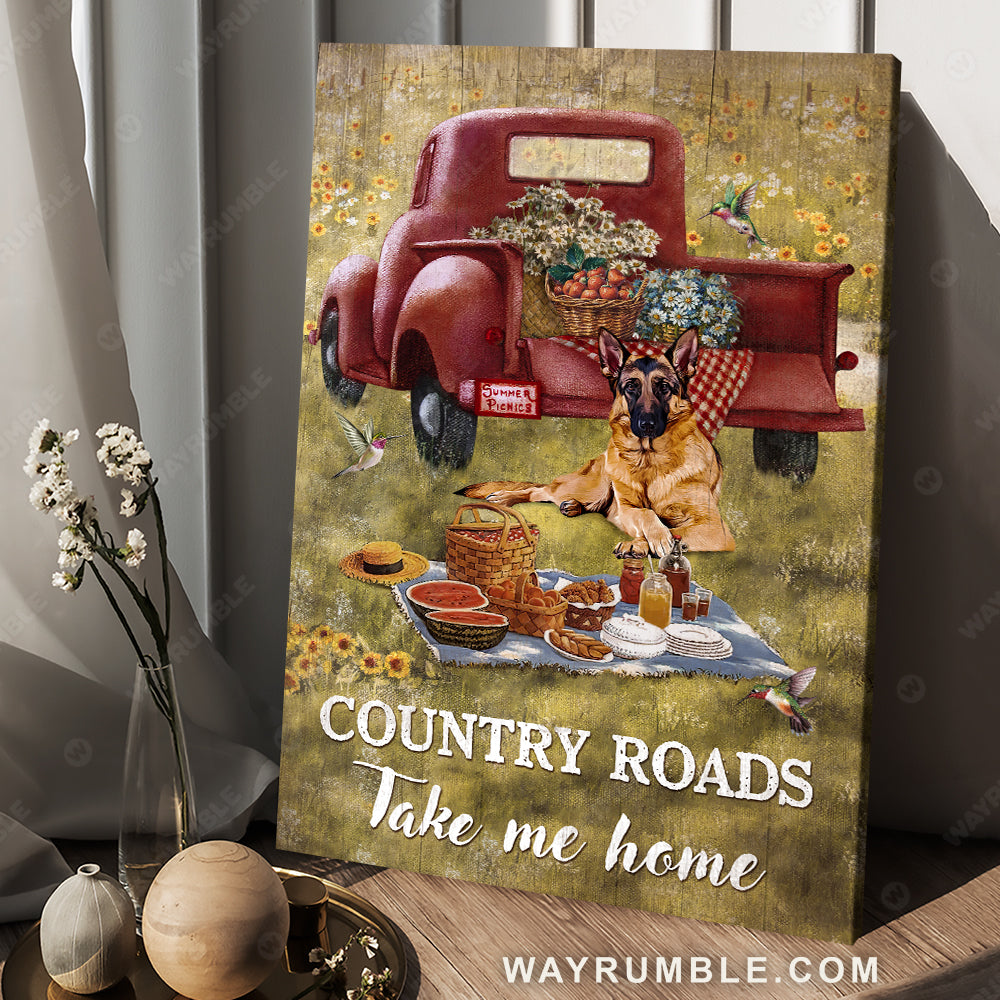 Picnic painting, German shepherd dog, Red ladybug car, Country roads take me home - Jesus Portrait Canvas Prints, Christian Wall Art