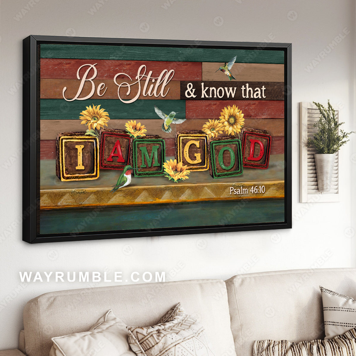 Cute hummingbird, Sunflower artwork, Be still and know that I am God - Jesus Landscape Canvas Prints, Home Decor Wall Art