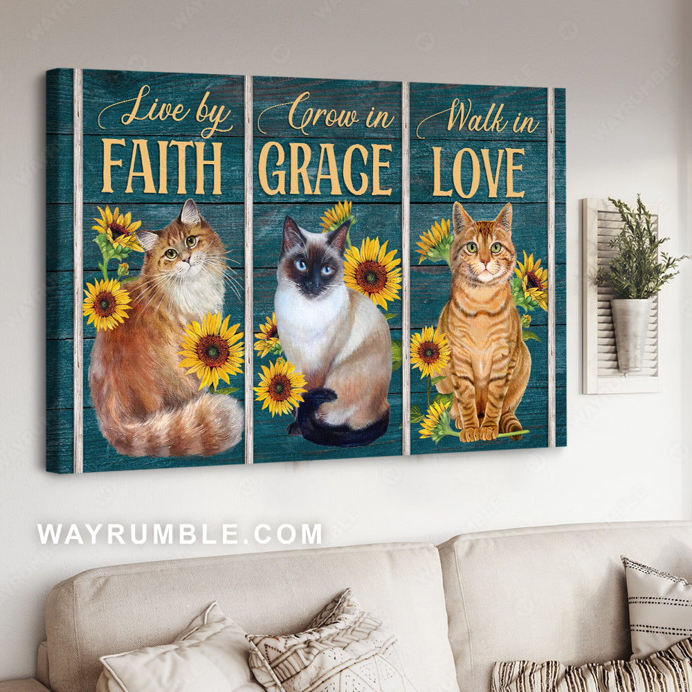 Amazing cat drawing, Pretty sunflower, Live by faith, Walk in love - Jesus Landscape Canvas Prints, Christian Wall Art