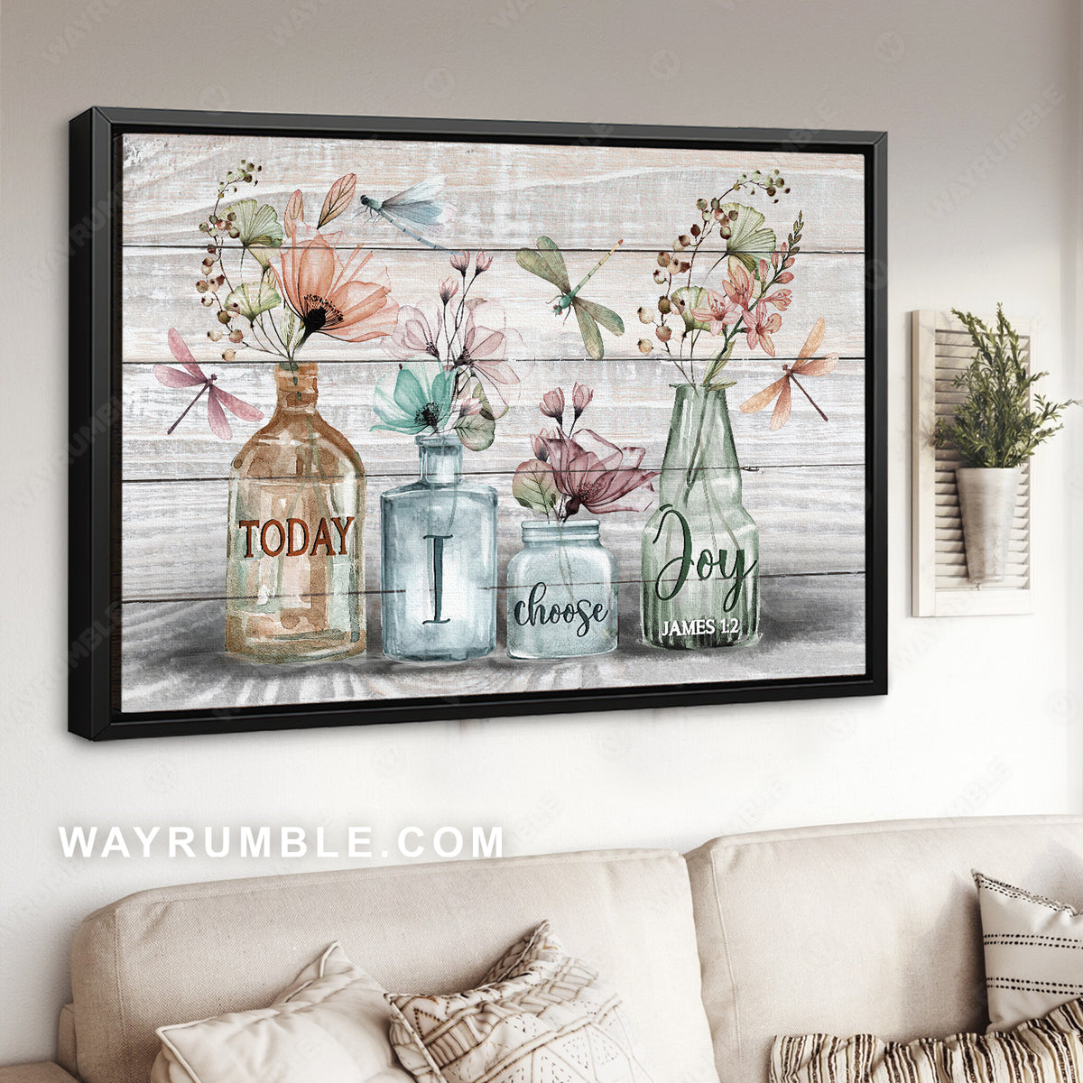 Crystal flower vase, Dragonfly drawing, Today I choose joy - Jesus Landscape Canvas Prints, Christian Wall Art