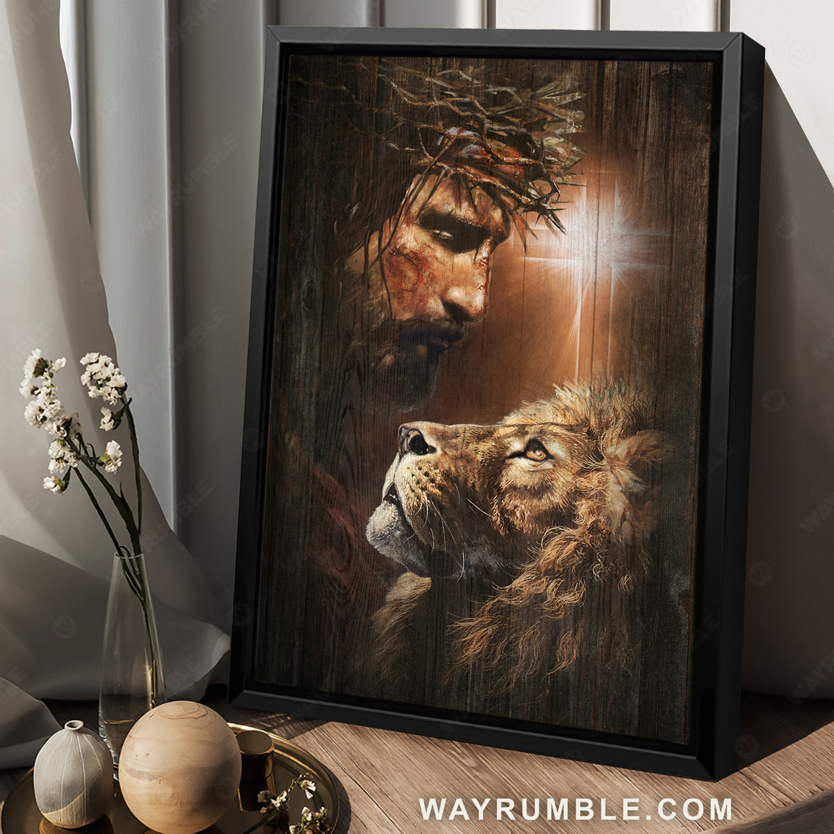 Lion of Judah, The life of God, Unique cross, Beautiful night - Jesus Portrait Canvas Prints, Christian Wall Art