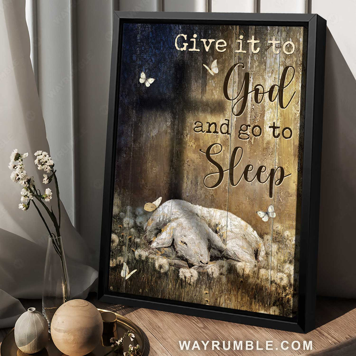 Watercolor Lamb of God, Dandelion field, Give it to God and go to sleep - Jesus Portrait Canvas Prints, Christian Wall Art