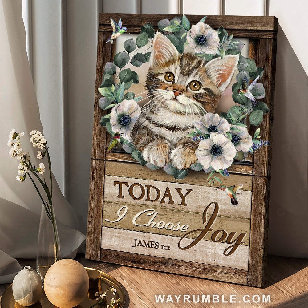 Cat painting, Poppy flower wreath, Hummingbird, Today I choose joy - Jesus Portrait Canvas Prints, Christian Wall Art