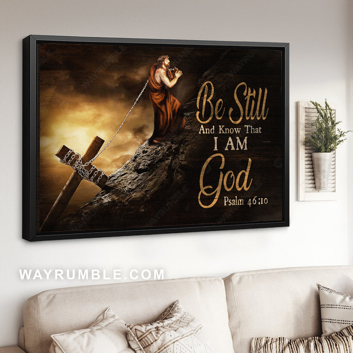 Jesus carry the cross, Rock mountain, Be still and know that I am God - Jesus Landscape Canvas Prints, Home Decor Wall Art