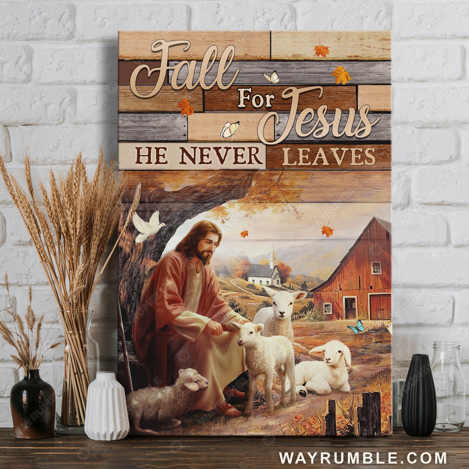 Peace painting, Lamb of God, Beautiful meadow land, Fall for Jesus - Jesus Portrait Canvas Prints, Home Decor Wall Art
