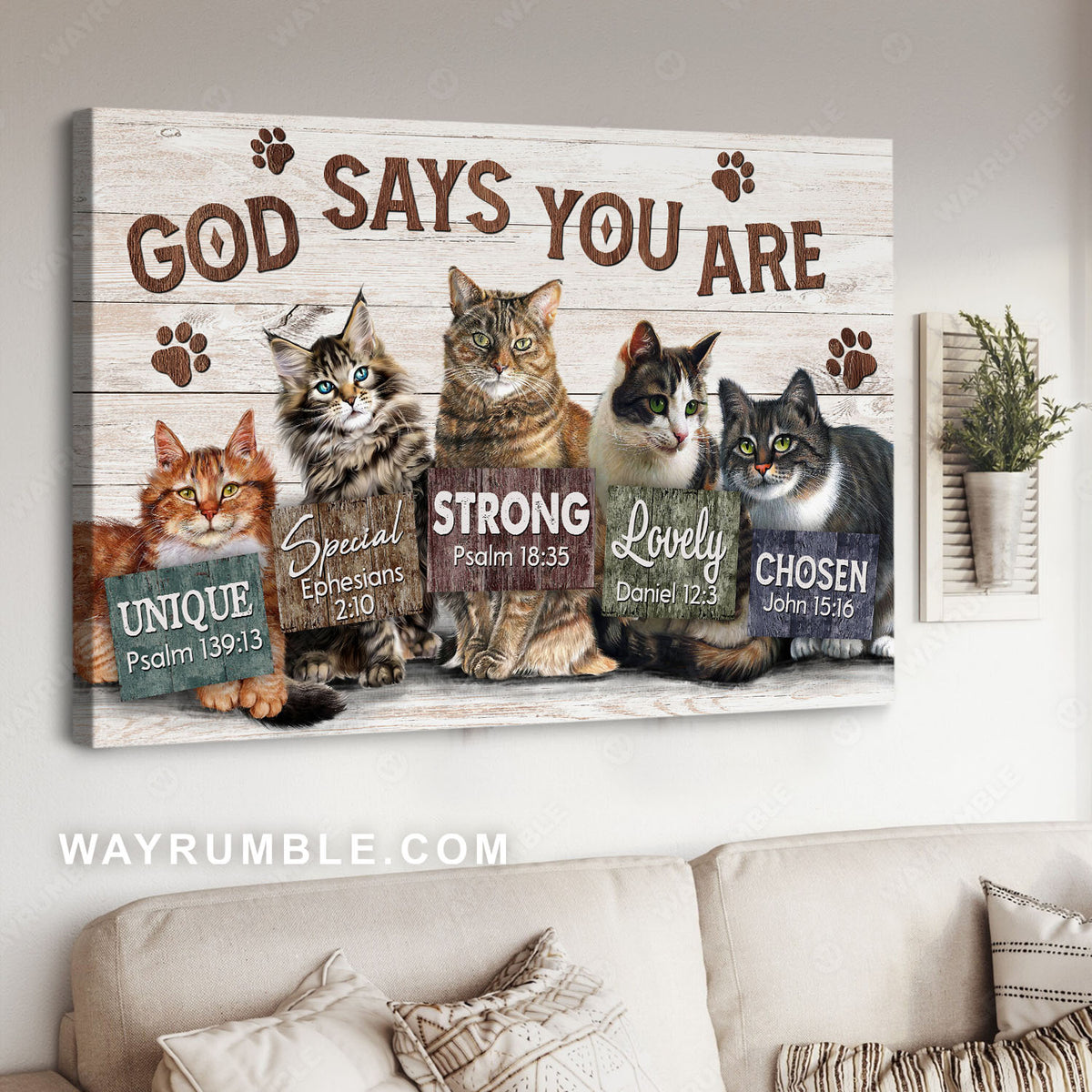 Amazing cat, Gift for cat lover, God says you are unique - Jesus Landscape Canvas Prints, Christian Wall Art