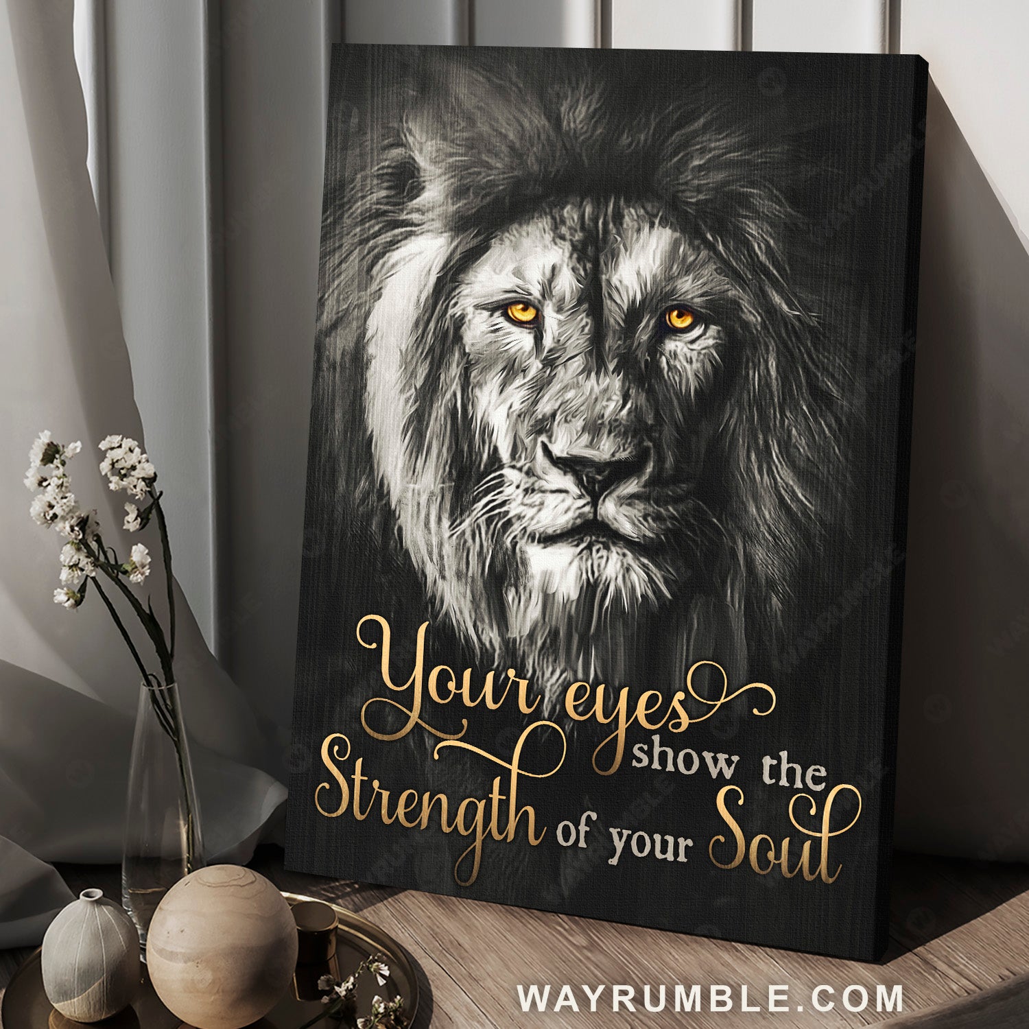 Stunning lion face, Yellow eyes, Your eyes show the strength of your soul - Jesus Portrait Canvas Prints, Home Decor Wall Art