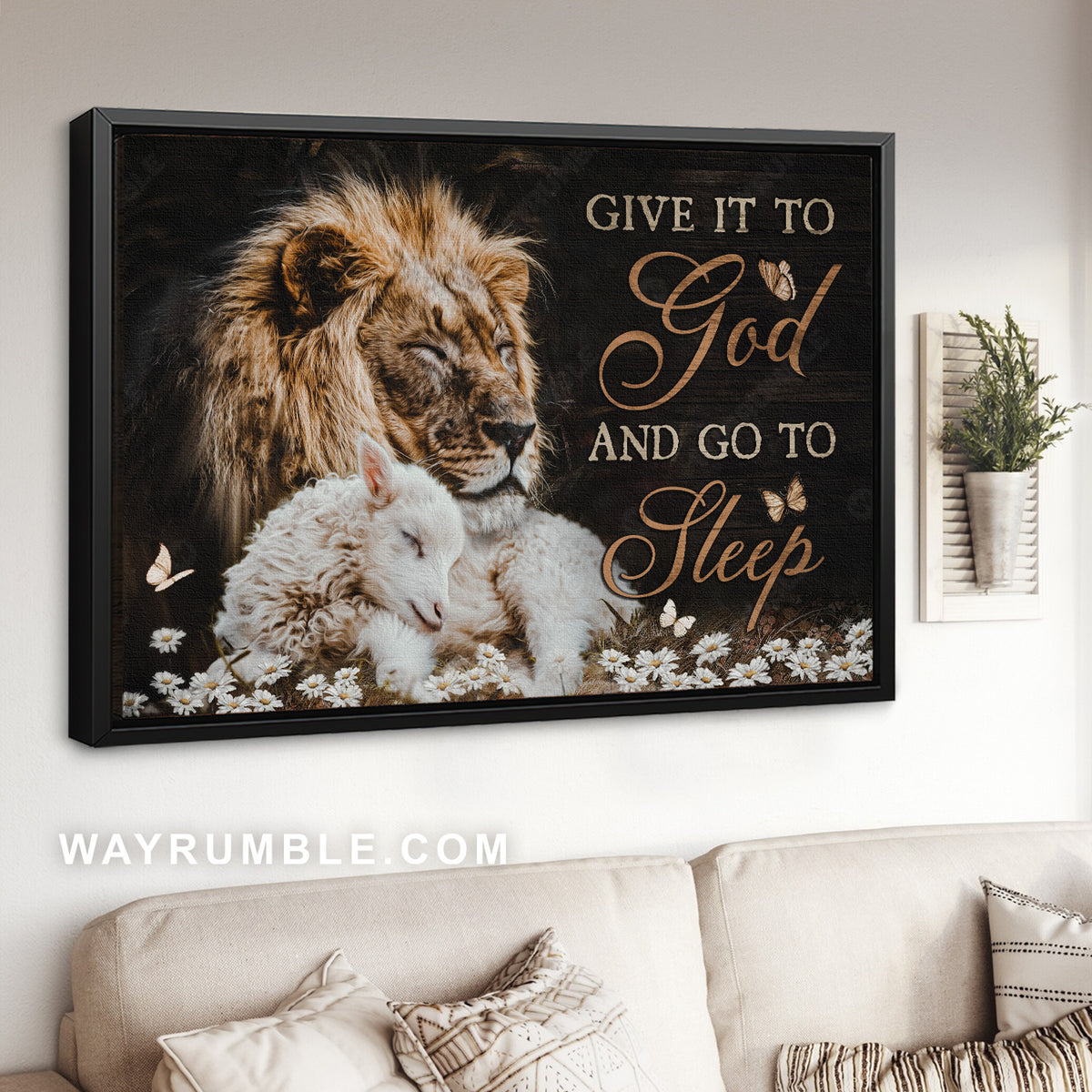 Lion of Judah, Lovely lamb, Daisy flower, Give it to God and go to sleep - Jesus Landscape Canvas Prints, Home Decor Wall Art