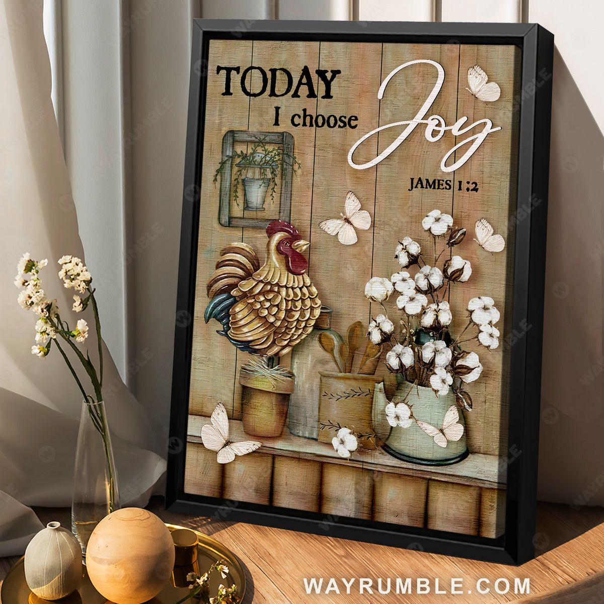 Unique rooster, Cotton flower, White butterfly, Today I choose joy - Jesus Portrait Canvas Prints, Christian Wall Art