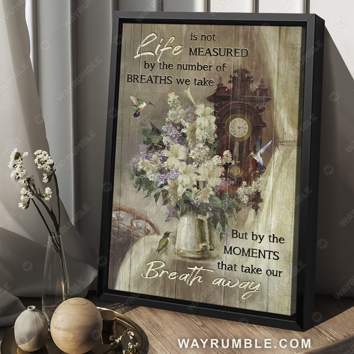 Beautiful flower, Antique clock, Life is not measured by the number of breaths - Jesus Portrait Canvas Prints, Christian Wall Art