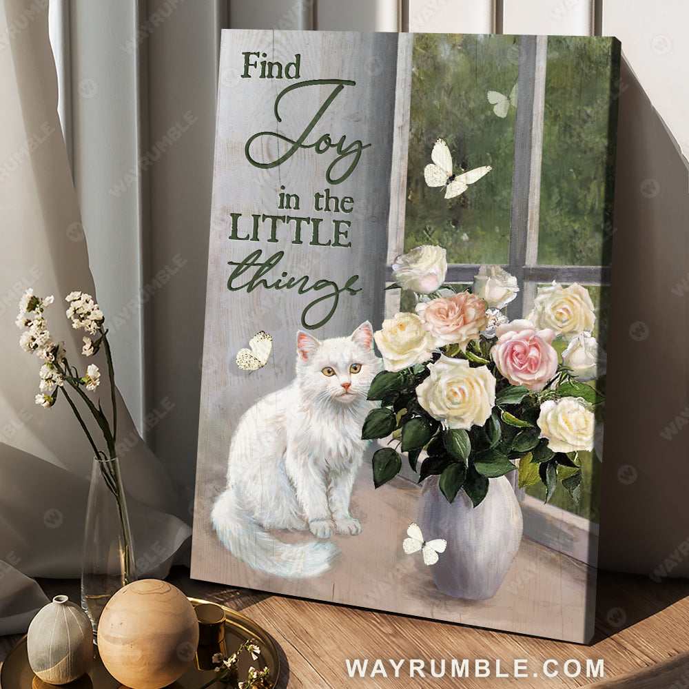 Beautiful white cat, Rose drawing, Butterfly, Find joy in the little things - Jesus Portrait Canvas Prints, Christian Wall Art