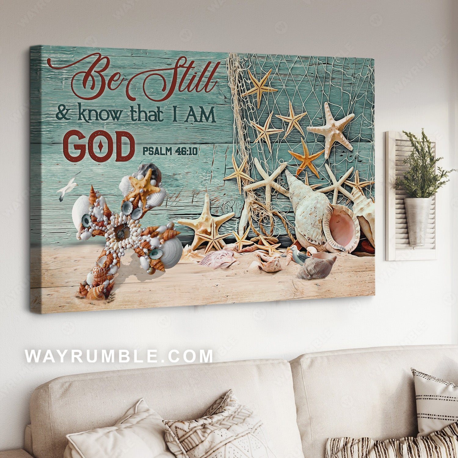 Unique cross, Summer vibe, Starfish, Be still and know that I am God - Jesus Landscape Canvas Prints, Home Decor Wall Art