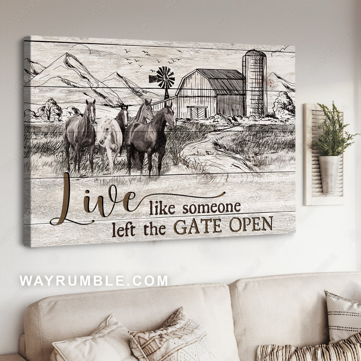 Horse drawing, Black and white painting, Live like someone - Jesus Landscape Canvas Prints, Christian Wall Art