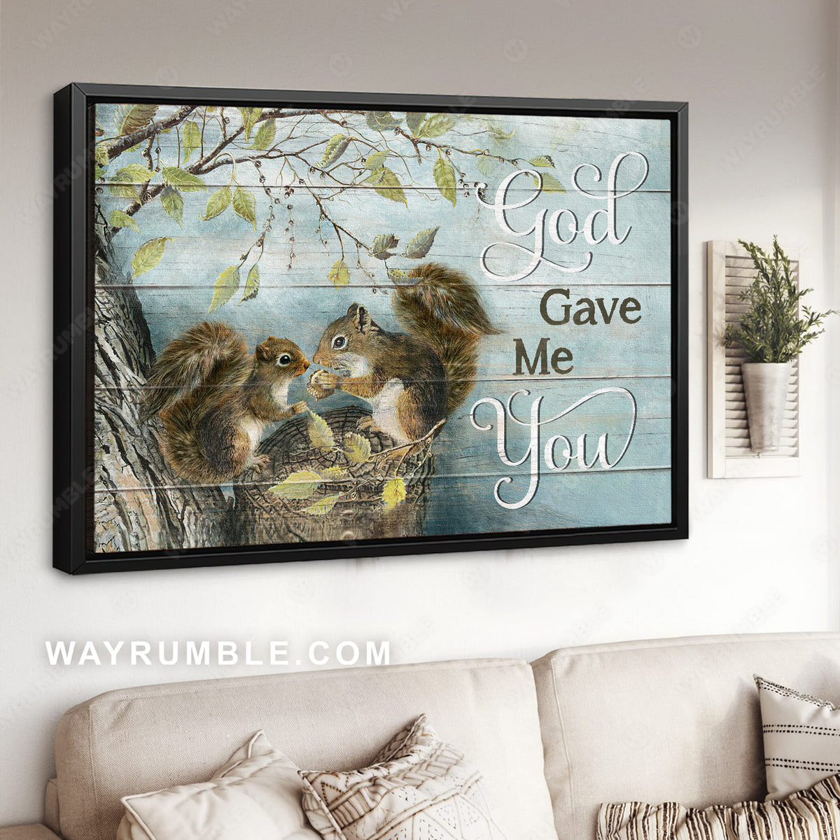 Squirrel drawing, Cute animal painting, God gave me you - Jesus Landscape Canvas Prints, Christian Wall Art