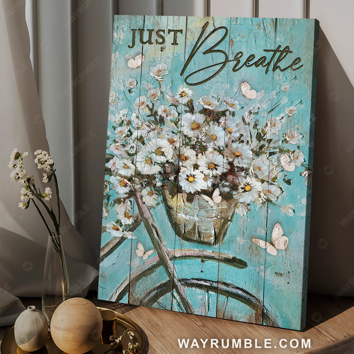 Vintage bicycle, Daisy vase, White butterfly, Just breathe - Jesus Portrait Canvas Prints, Home Decor Wall Art