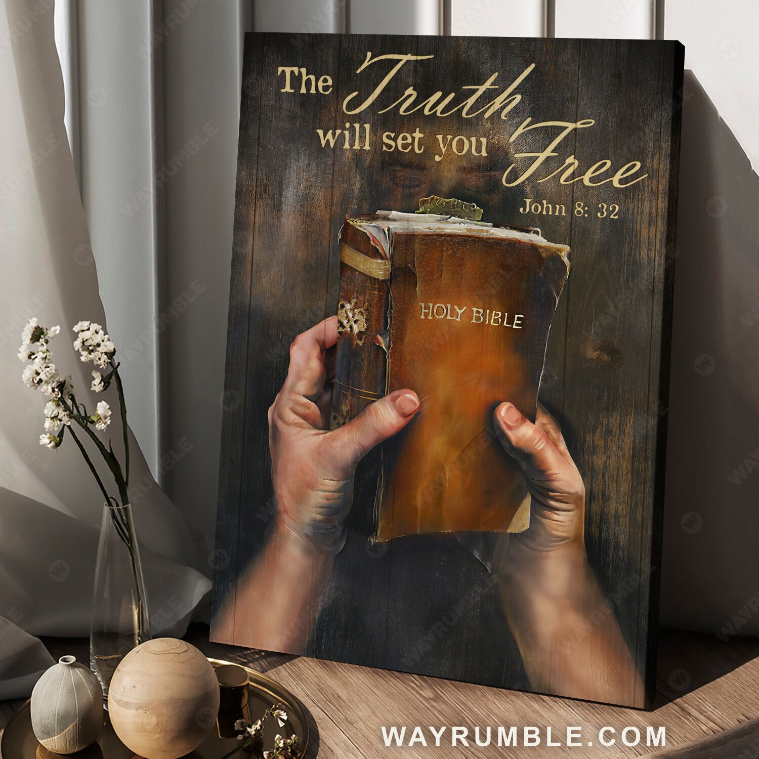 Antique bible, Take my hand, Dark night, The truth will set you free - Jesus Portrait Canvas Prints, Christian Wall Art