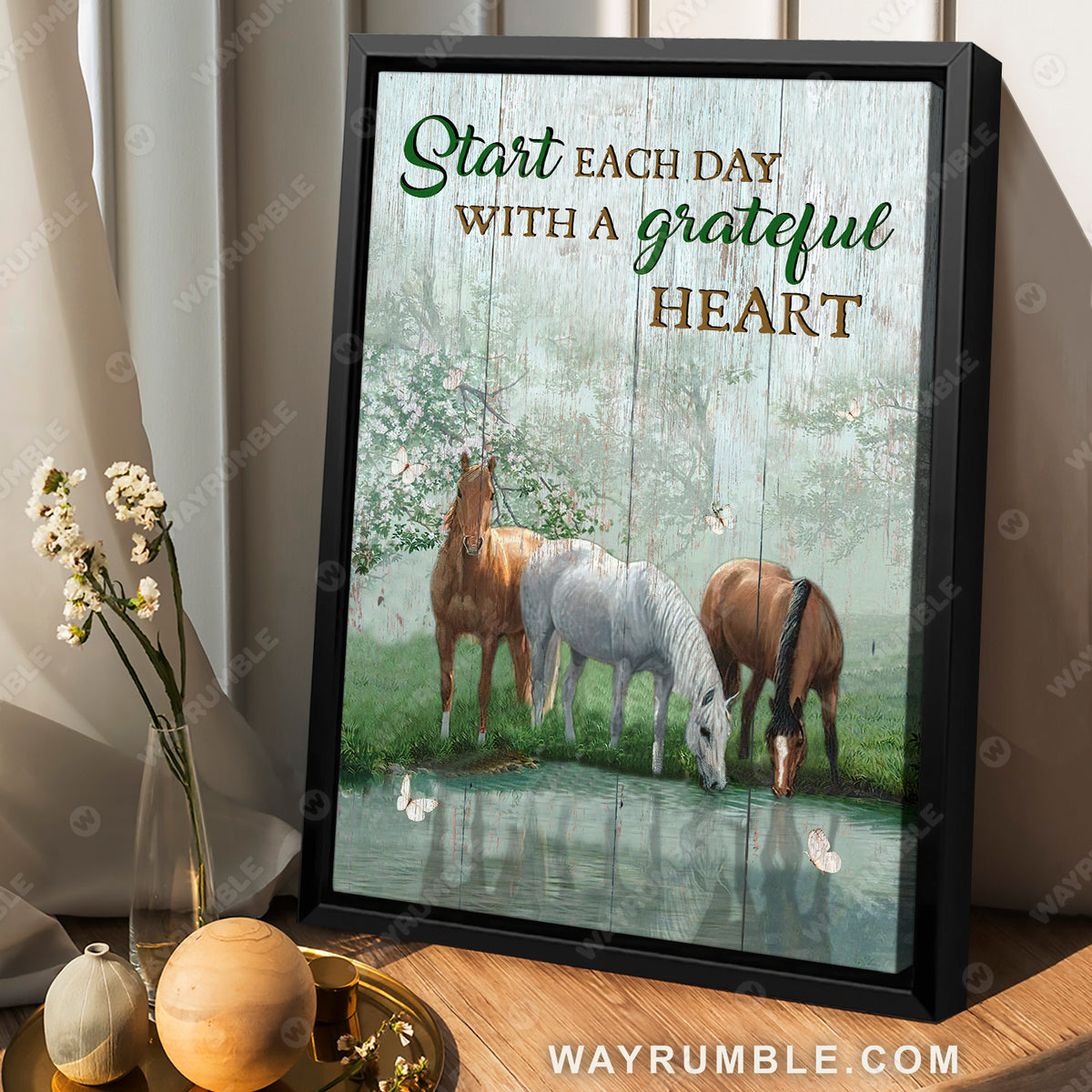Spring forest, Horses drawing, Start each day with a grateful heart - Jesus Portrait Canvas Prints, Christian Wall Art