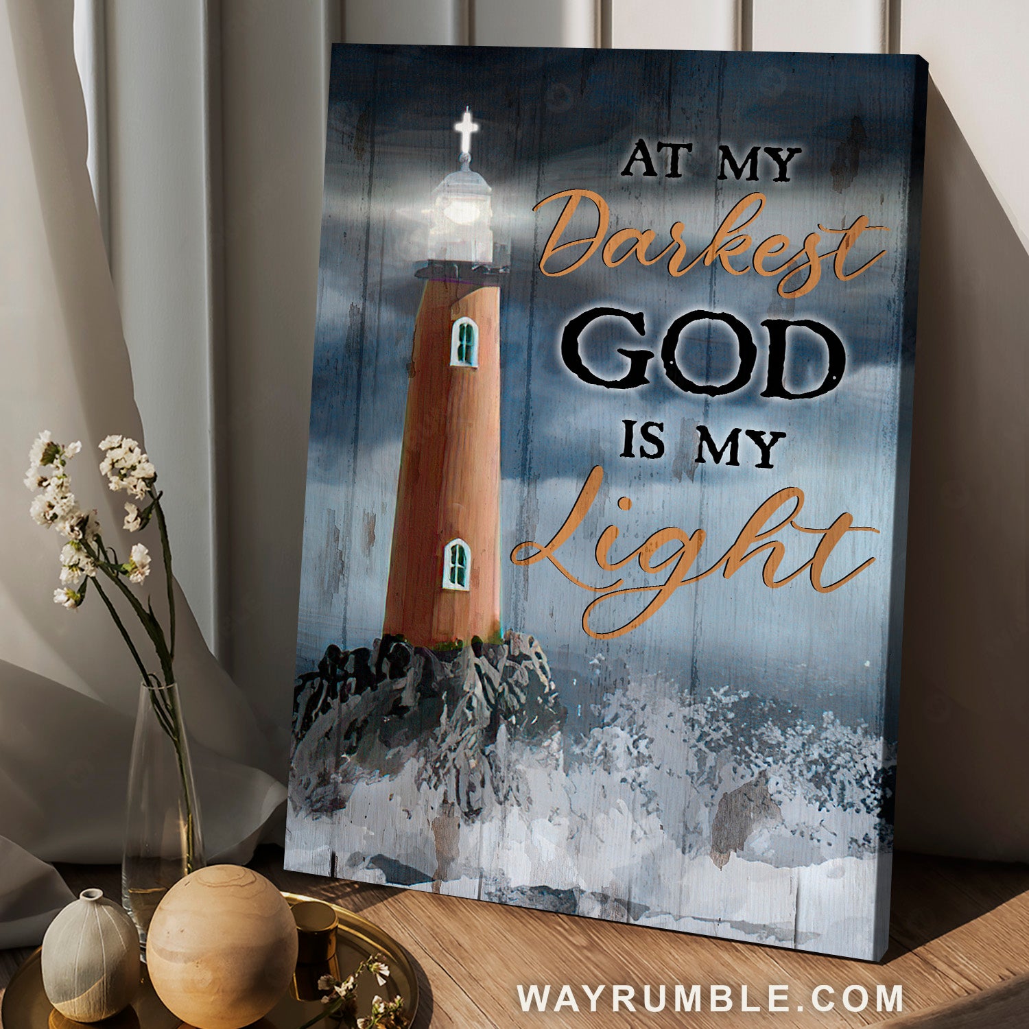 Watercolor lighthouse, Stunning ocean, At my darkest God is my light - Jesus Portrait Canvas Prints, Christian Wall Art