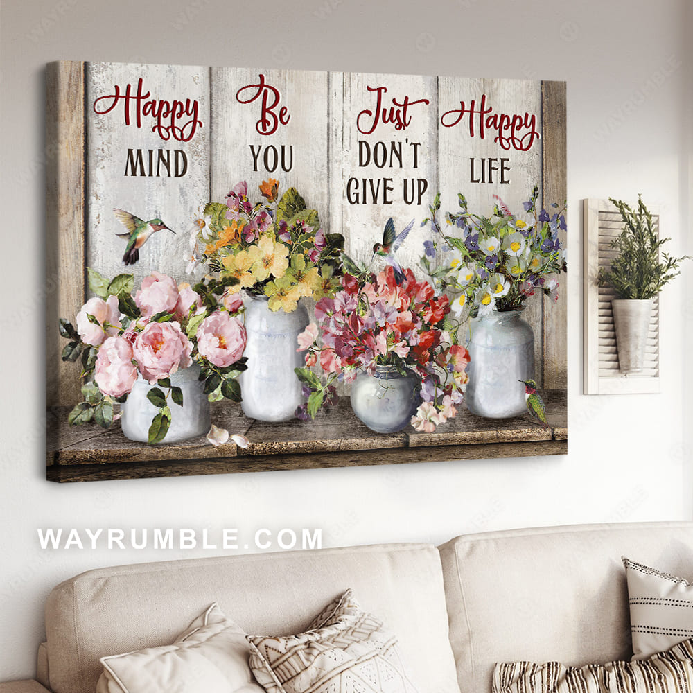 Unique flower vase, Colorful hummingbird, Happy mind, Be you - Jesus Landscape Canvas Prints, Christian Wall Art