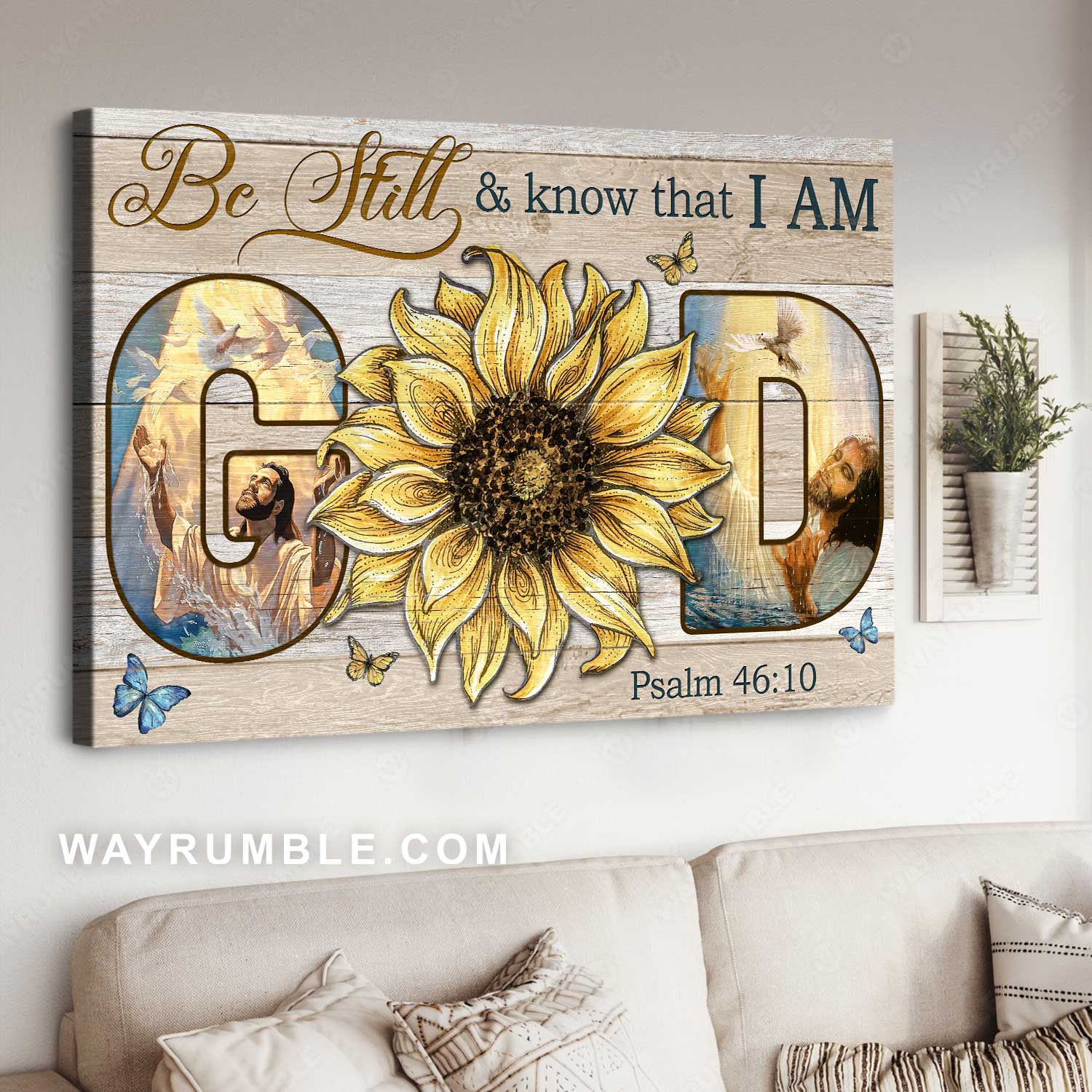 Stunning sunflower, The life of Jesus, Butterfly, Be still and know that I am God - Jesus Landscape Canvas Prints, Christian Wall Art