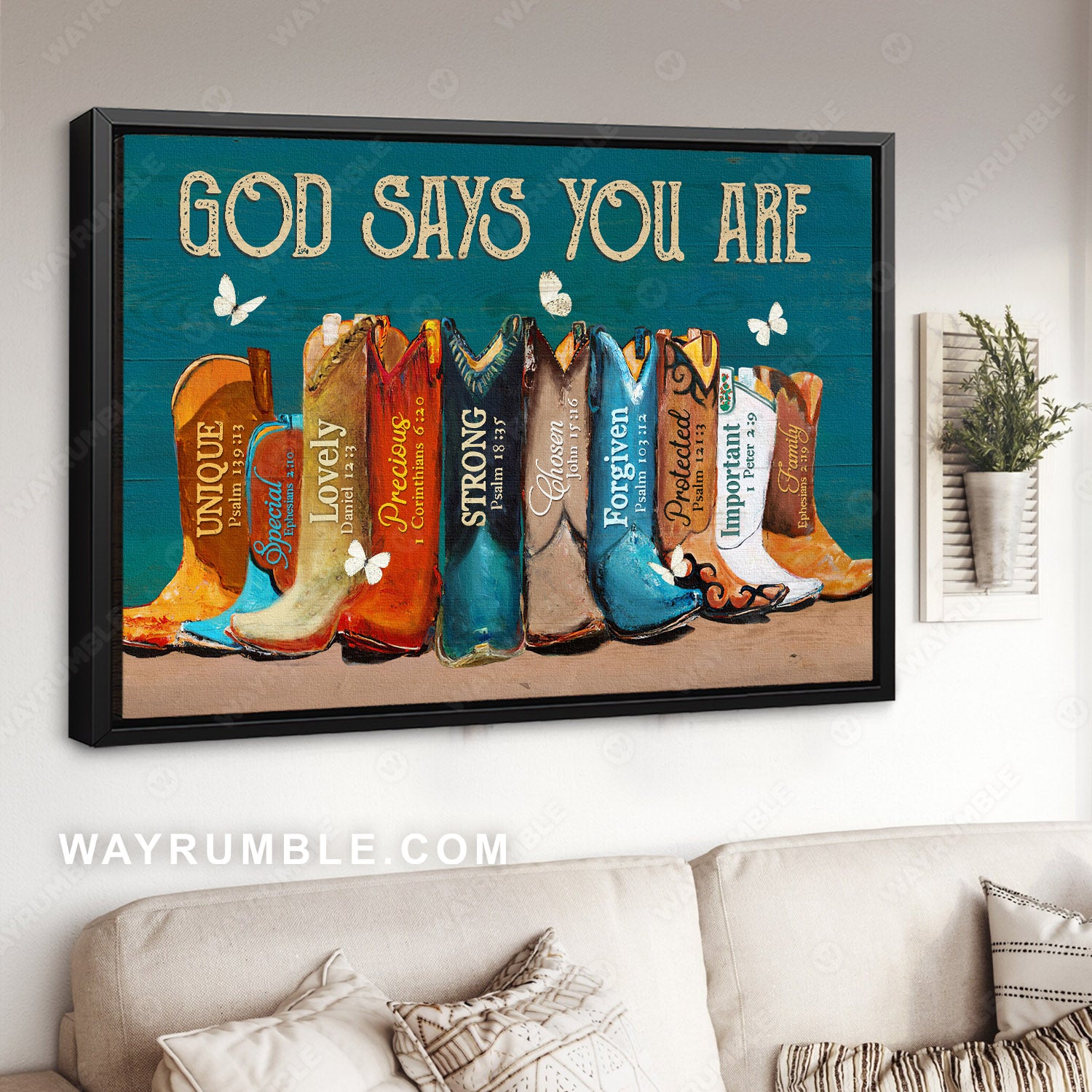 Colorful boots, White butterfly, Jesus painting, God says you are unique - Jesus Landscape Canvas Prints, Christian Wall Art