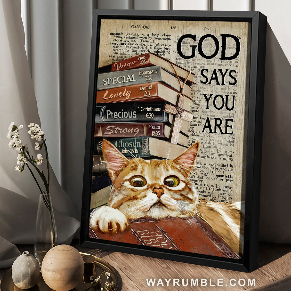 Little cat painting, Colorful book, God says you are unique - Jesus Portrait Canvas Prints, Christian Wall Art