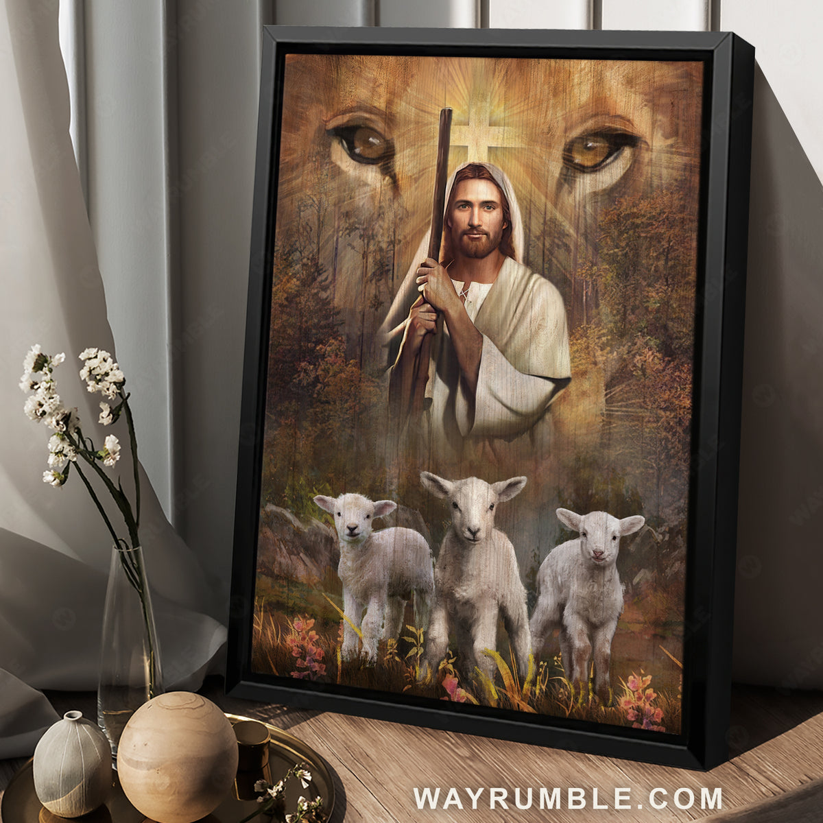 Amazing Jesus painting, White lamb, Lion&#39;s eyes, Walking with Jesus - Jesus Portrait Canvas Prints, Christian Wall Art