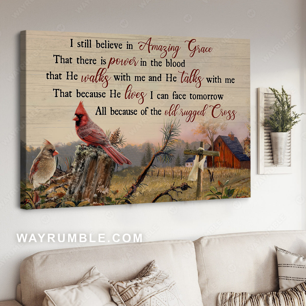 Cardinal drawing, Countryside painting, Rice field, I still believe in amazing grace - Jesus Landscape Canvas Prints, Christian Wall Art