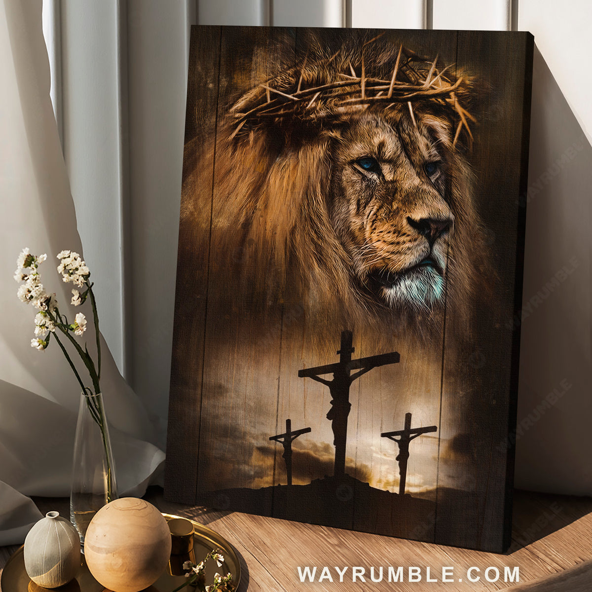 Stunning lion, Big crown of thorn, Jesus on the cross, Jesus drawing - Jesus Portrait Canvas Prints, Christian Wall Art