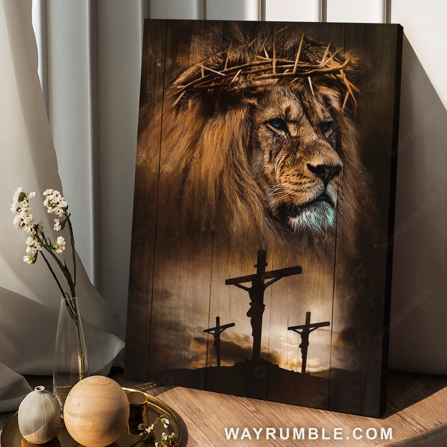 Stunning lion, Big crown of thorn, Jesus on the cross, Jesus drawing - Jesus Portrait Canvas Prints, Christian Wall Art