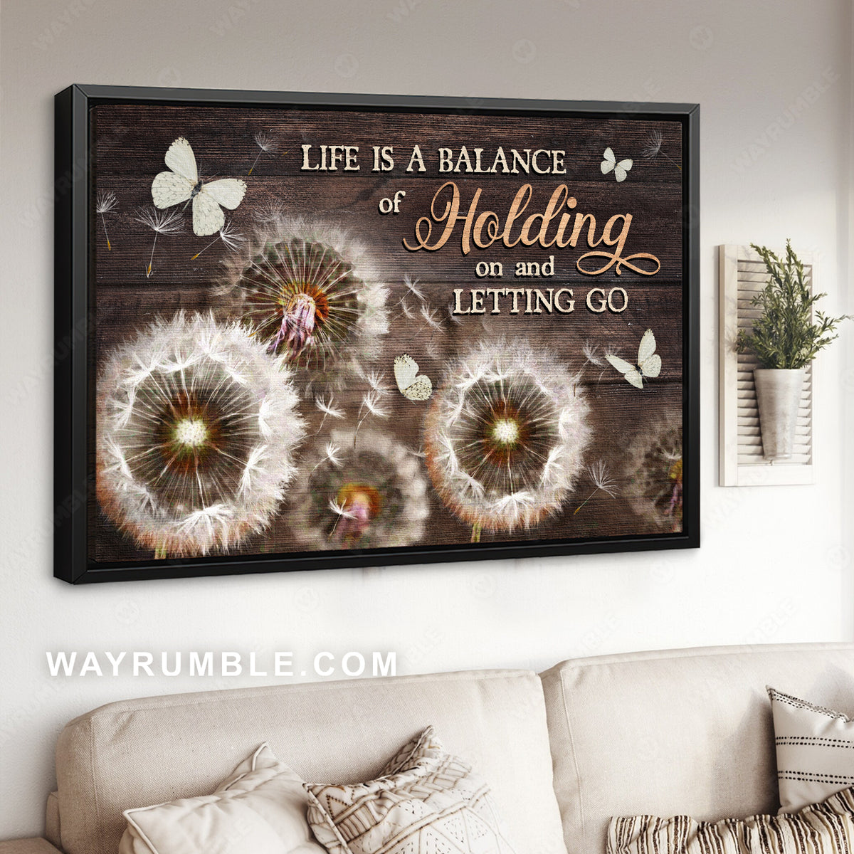 Pretty dandelion field, White butterfly, Life is a balance of holding - Jesus Landscape Canvas Prints, Christian Wall Art