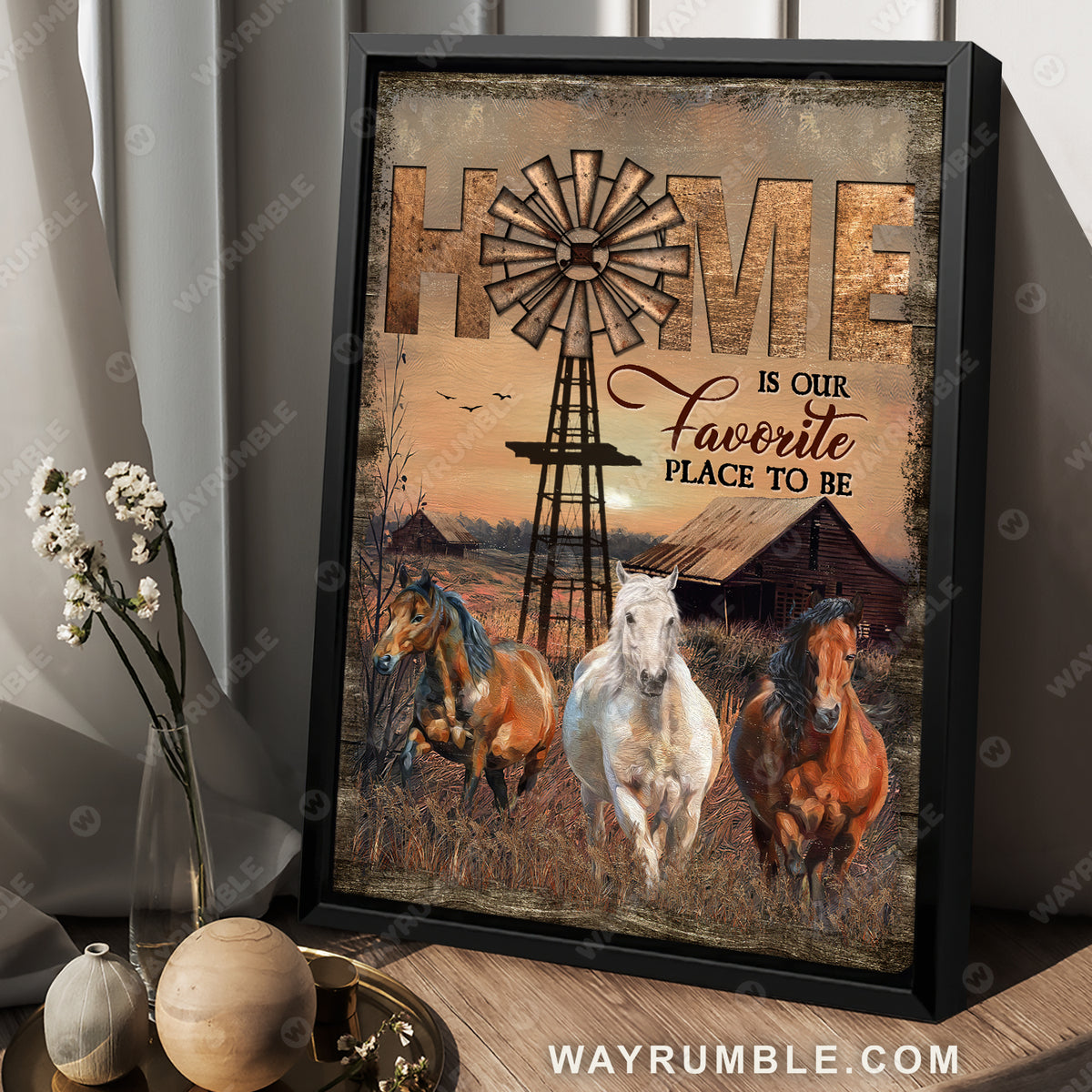 Running horse, Beautiful sunset, Rice field, Home is our favorite place to be - Jesus Portrait Canvas Prints, Christian Wall Art