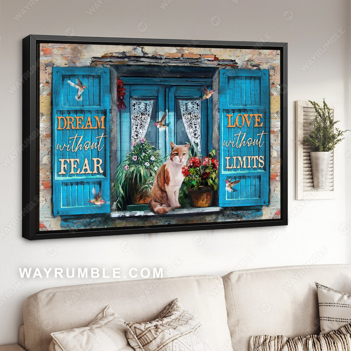 Blue window, Cat drawing, Pretty flower, Dream without fear - Jesus Landscape Canvas Prints, Christian Wall Art