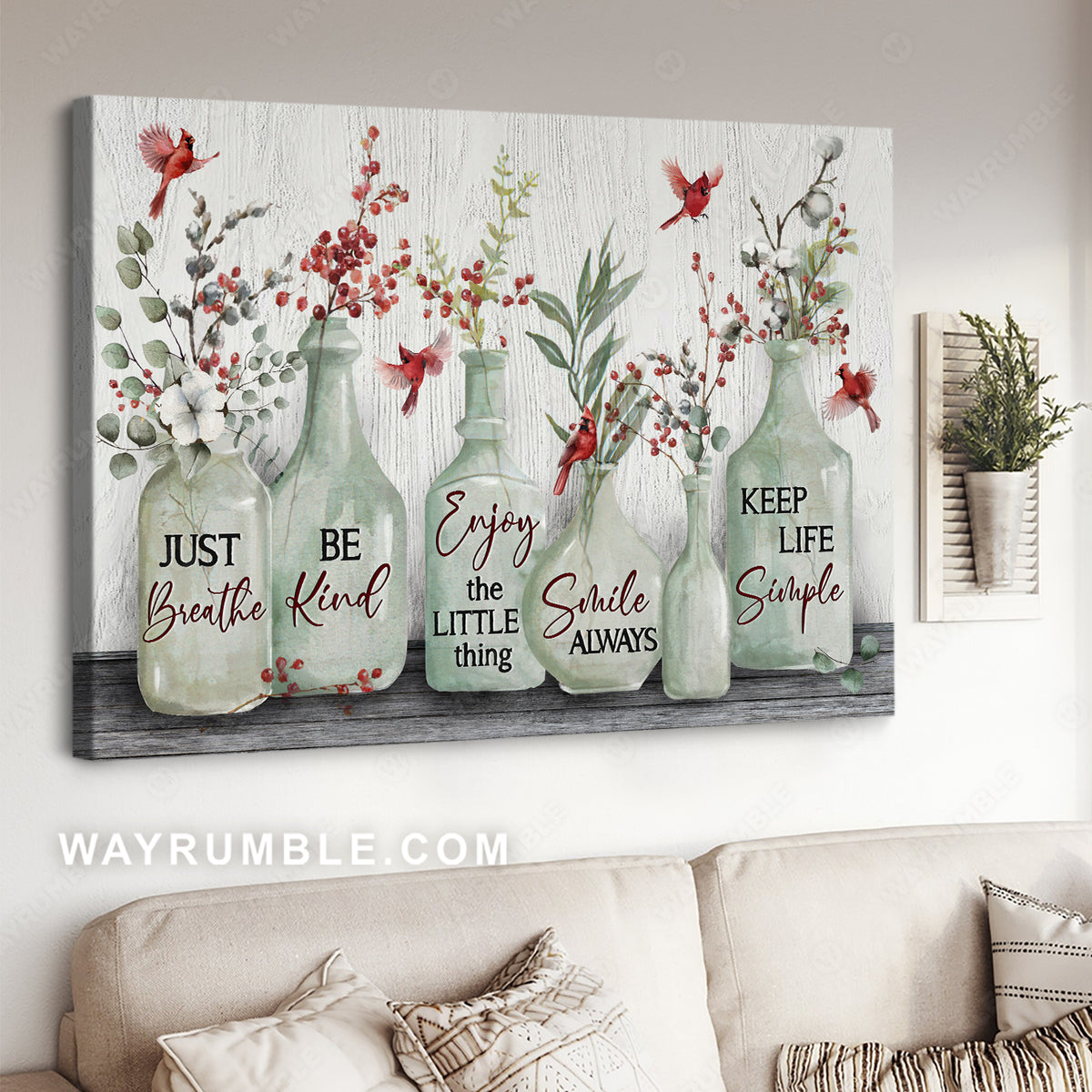 Red cranberry, Pretty cardinal, Crystal vase, Just breathe, Be kind - Jesus Landscape Canvas Prints, Christian Wall Art